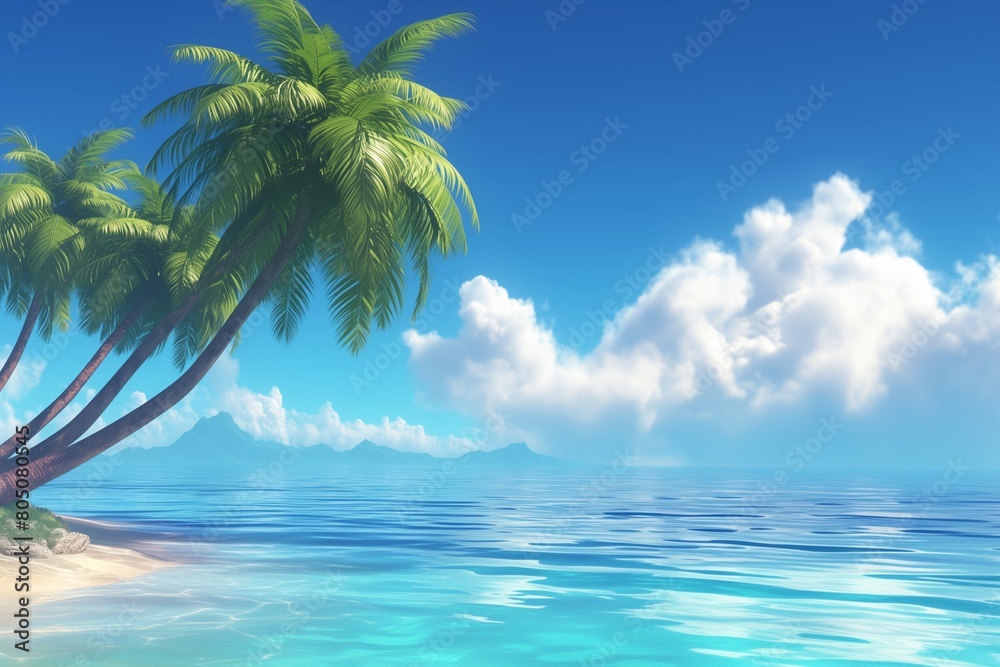 tropical landscape with palm trees and blue sea tropical landscape with palm trees and blue sea
