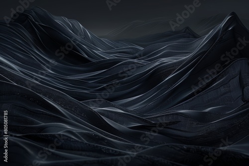 Abstract landscape of flowing dark hills with a silky texture, creating an evocative and minimalist visual perfect for conveying themes of mystery and tranquility.