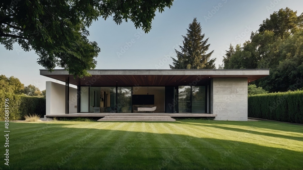 minimalist modern house with a large lawn and a tree in the foreground minimalist modern house with a large lawn and a tree in the foreground