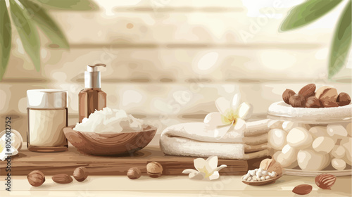 Composition with shea butter nuts and bath supplies