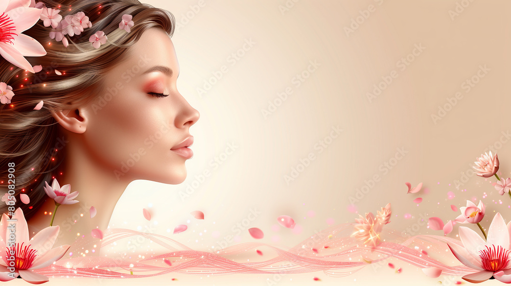 Fototapeta premium collage with a girl’s face, business cards for visiting fitness clubs and life salons, advertising a healthy lifestyle