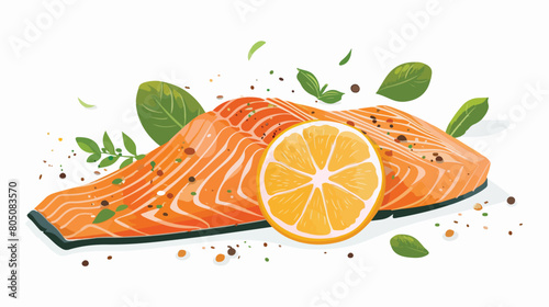 Cooked salmon fillet on white background Vector style