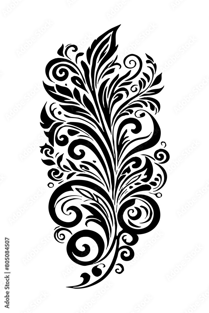 Botanical black and white pattern. For use on tattoos, posters, textiles, T-shirt printing. Generated by Ai