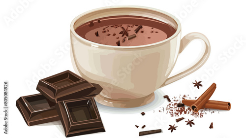 Cup of natural hot chocolate on white background Vector