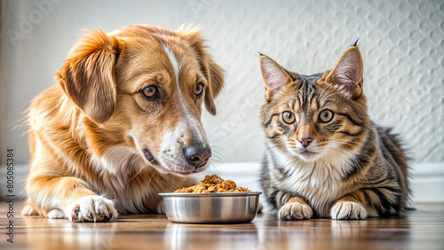 dog and cat eat food