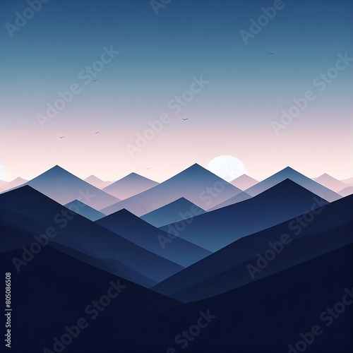 Flat minimalistic design. illustration of a mountain landscape. blue and white 