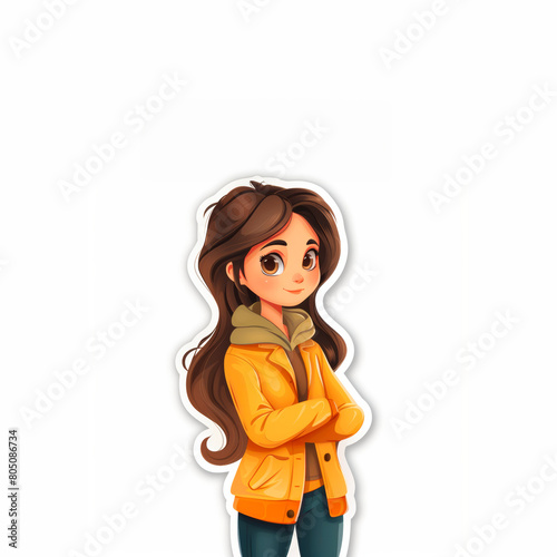 Sticker of a Girl in a Yellow Jacket. Generative AI