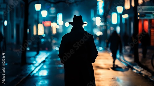 Silhouette of a Detective Man on the Street