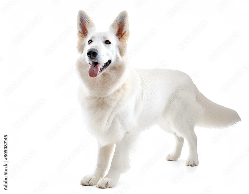 Weißer Schäferhund auf vier beinn isoliert auf weißen Hintergrund, Freisteller Weißer Schäferhund auf vier beinn isoliert auf weißen Hintergrund, Freisteller