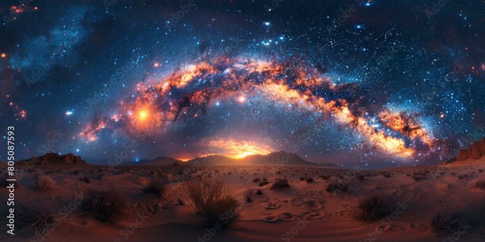An immersive 360-degree panorama of the Milky Way galaxy, showcasing the vast expanse of space and the billions