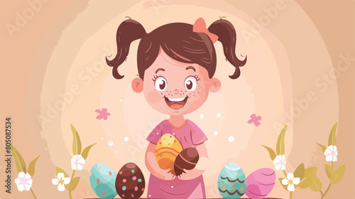 Cute little girl with sweet chocolate eggs