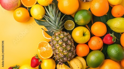 Juicy citrus fruits on a plain background. A tasty and refreshing diet selection.