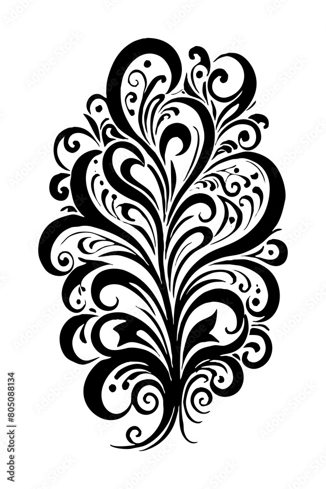Botanical black and white pattern. For use on tattoos, posters, textiles, T-shirt printing. Generated by Ai Botanical black and white pattern. For use on tattoos, posters, textiles, T-shirt printing. Generated by Ai