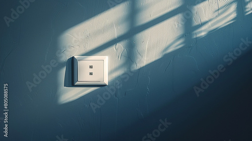 Minimalist gray wall with a white rocker switch, photo