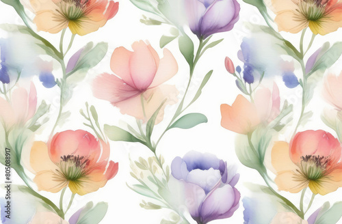 colorful watercolor illustration of spring field flowers. natural floral pattern on white background