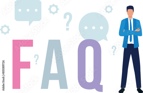 The boy is standing near the FAQ.