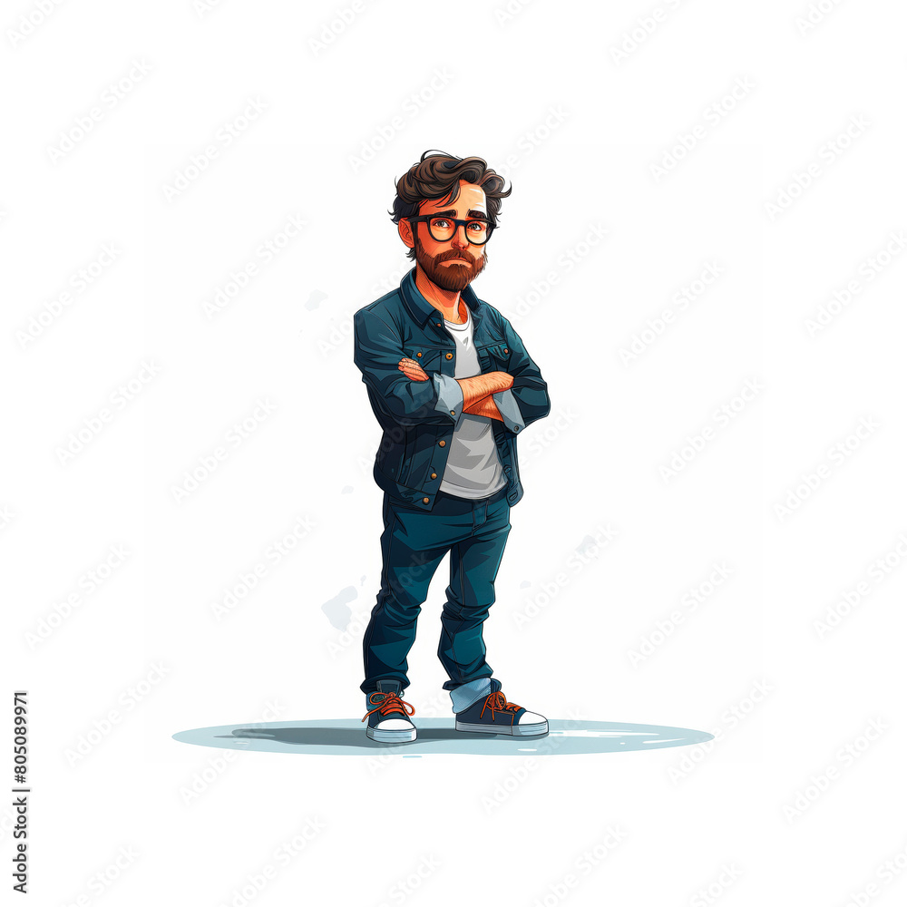 Man With Glasses Standing With Arms Crossed. Generative AI