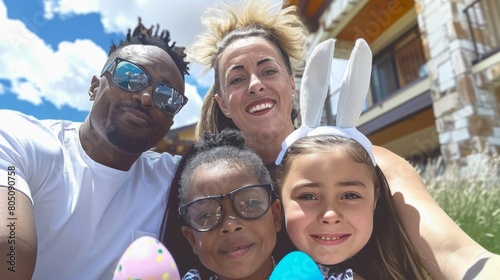 Family having fun together for Easter. Family, parents and children unity concept