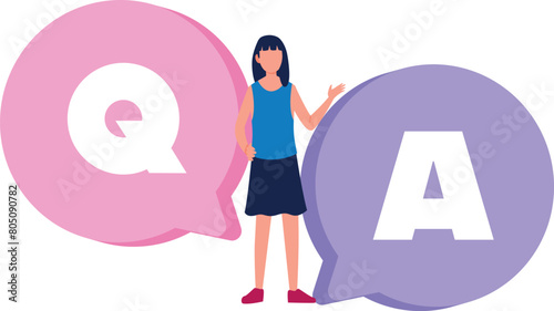 The girl is telling about question and answer.