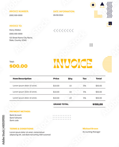 White and Yellow Geometric Invoice