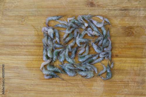 Fresh Shrimp on a Wooden Cutting Board