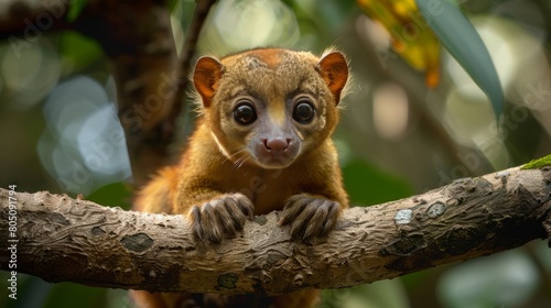 An Adorable Kinkajou Amidst the Lush Greenery of the Tropical Rainforest photo