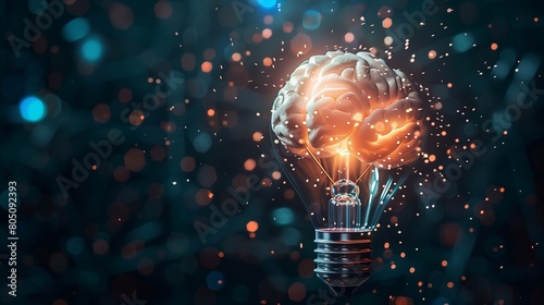 A conceptual image showcasing a light bulb as a metaphor for a creative and innovative idea, symbolizing a new breakthrough and the process of brainstorming outside the conventional boundaries. photo