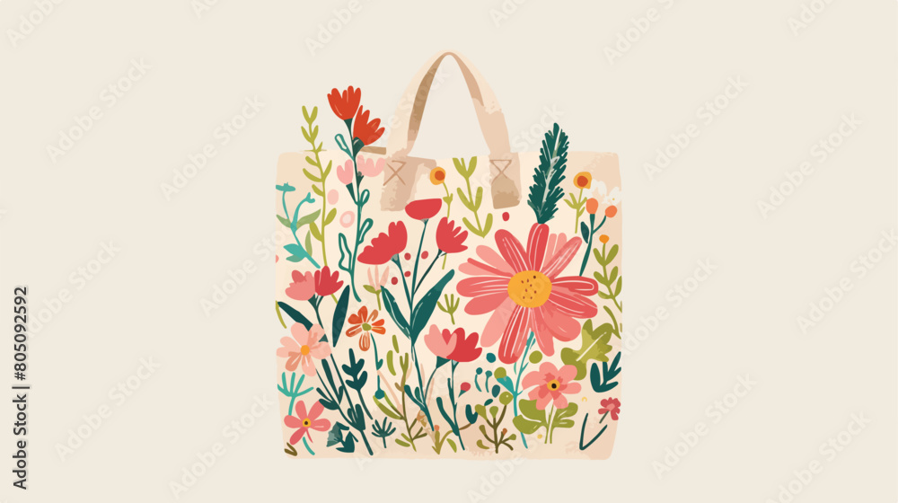 Eco bag with flowers on light background Vector style