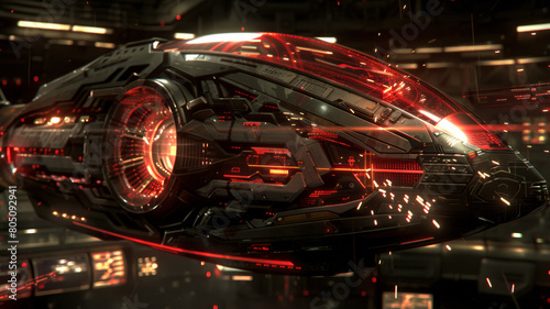 A futuristic space ship with a red and black design © Dmitriy