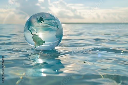 Glass globe in water. Glass globe in blue water .