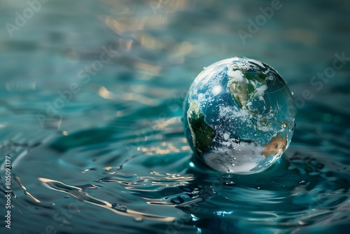 Glass globe in water. Glass globe in blue water .