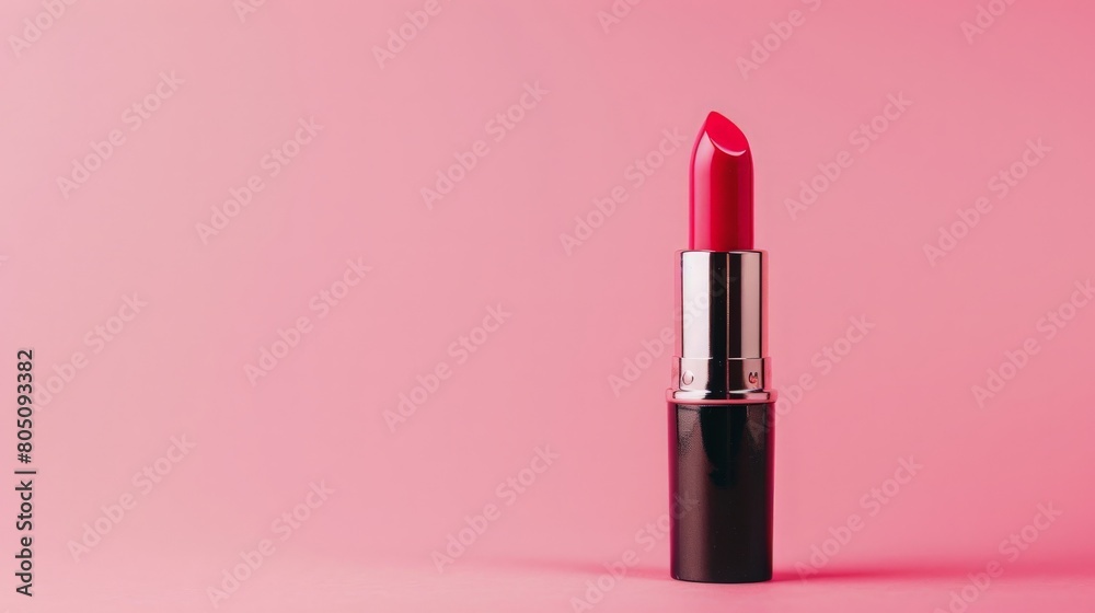 red lipstick on on pink background with copy space red lipstick on on pink background with copy space