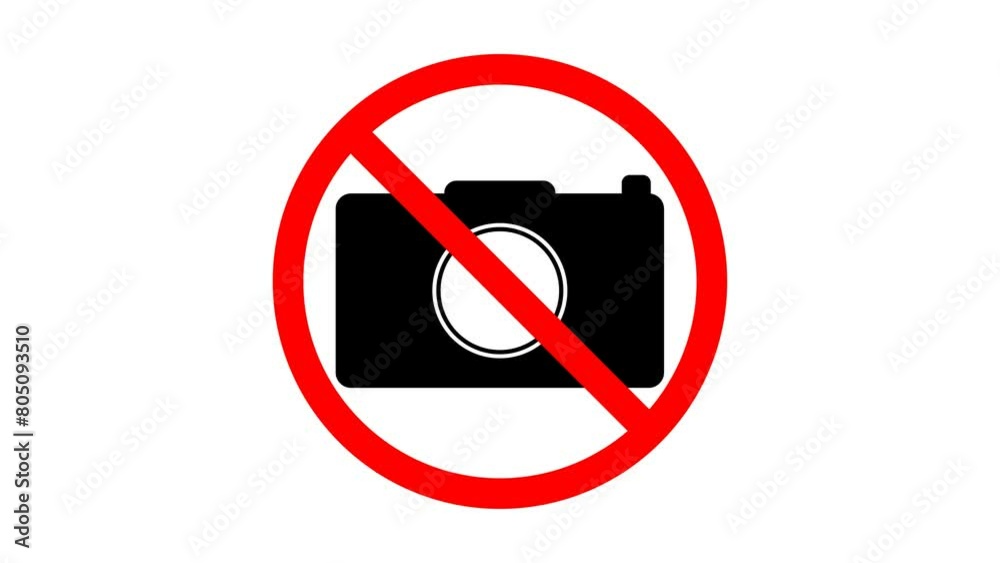 Red Prohibited sign on Camera icon representing No Photography, not taking photos sign. Photography forbidden. camera not allowed! Warning! Caution animation on white background with alpha channel. Red Prohibited sign on Camera icon representing No Photography, not taking photos sign. Photography forbidden. camera not allowed! Warning! Caution animation on white background with alpha channel.