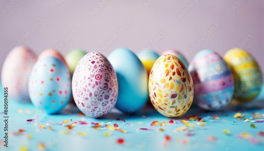 'space blue Easter confetti eggs design line right. background banner A pale web colorful patterned egg colourful pattern decoration spring festive holiday celebration pas'