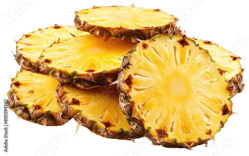 Stack of Sweet Pineapple Wedges, Pile of Fresh Pineapple Slices on a White Background, Copy Space