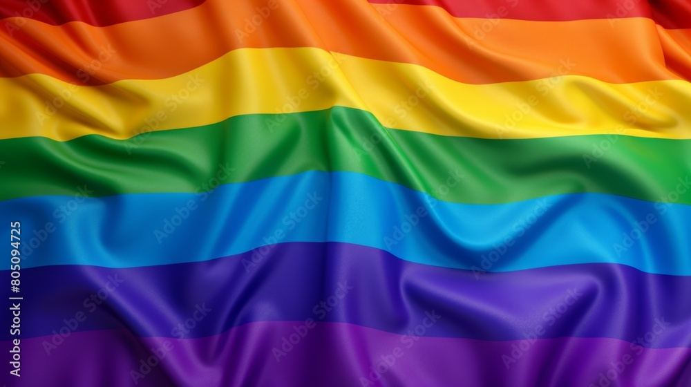 Fototapeta premium Close up of a rainbow colored fabric, showcasing a colorful array of threads