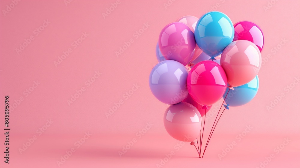 3D render colorful balloons Rising in the Air. Birthday concept Wallpaper.