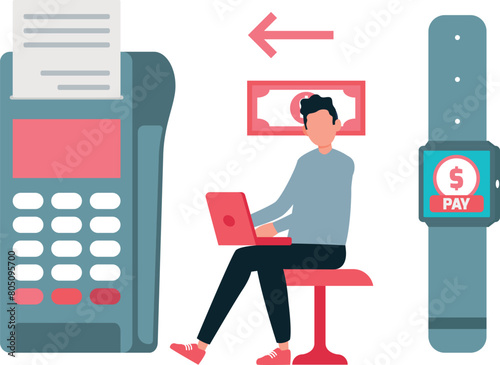 Boy paying bill online on laptop.