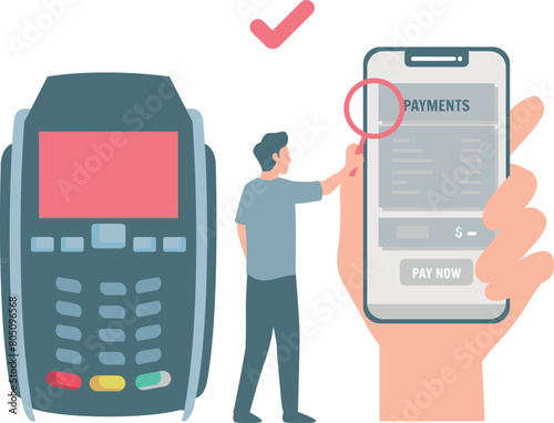 The boy is searching for online payments.