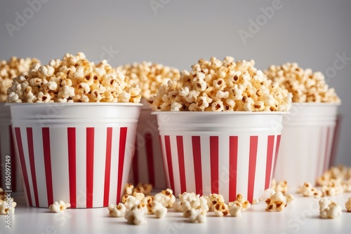 'set buckets tasty pop corn white background banner design bucket box top paper view cup kernel maize techy popcorn cinema grain cereal crunchy motion picture salty favor deliciously collage treat'