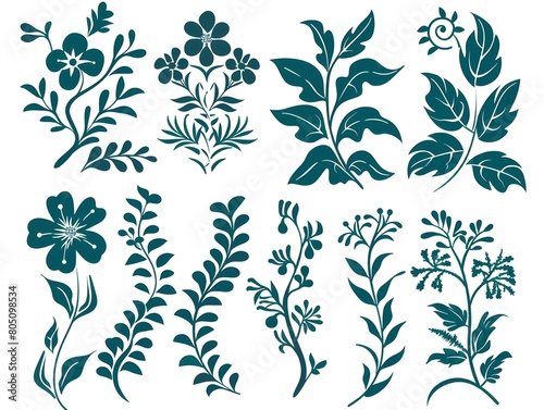 set of floral elements