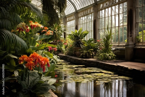 Kew Gardens, England: A peaceful scene from the Royal Botanic Gardens, known for its diverse plant collections and Victorian glasshouses. photo