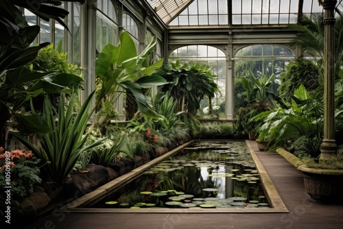 Kew Gardens, England: A peaceful scene from the Royal Botanic Gardens, known for its diverse plant collections and Victorian glasshouses. photo