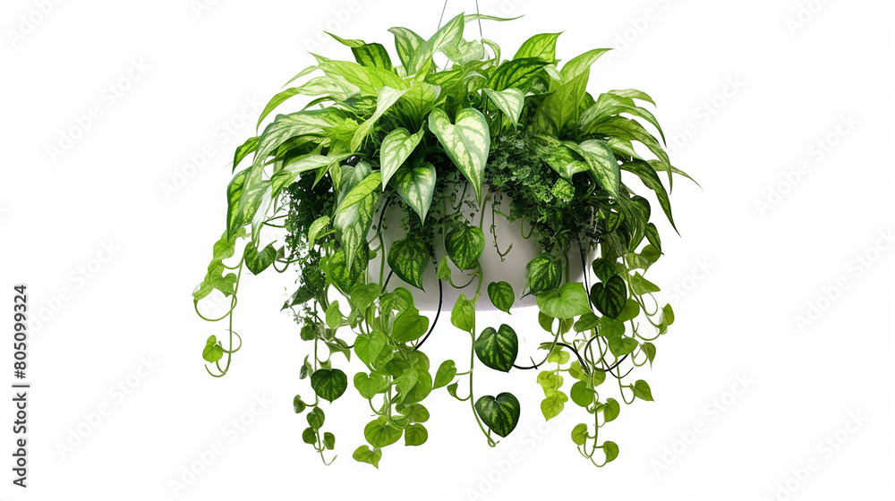 Naklejka premium Minimalist Hanging Houseplant on White Background with Copy Space