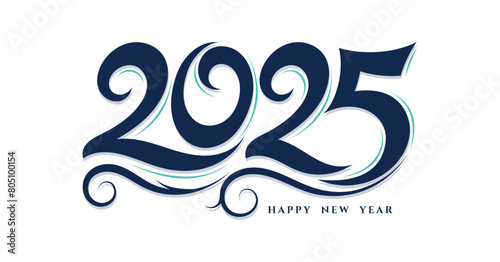 Happy new year 2025 typography with hand drawn design