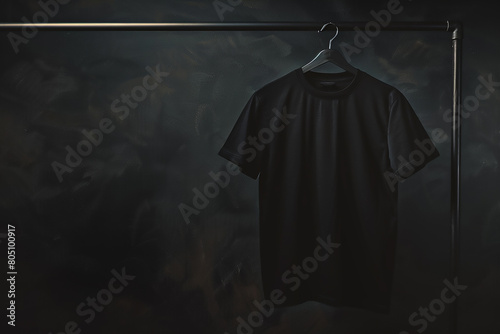 Black t-shirt on a hanger with copy space