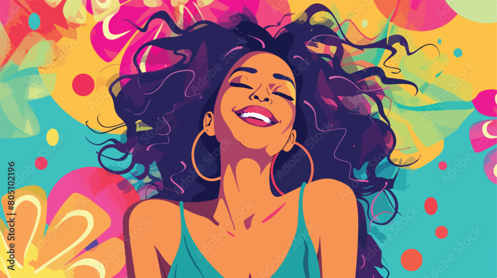 Happy young woman on color background Vector style Vector
