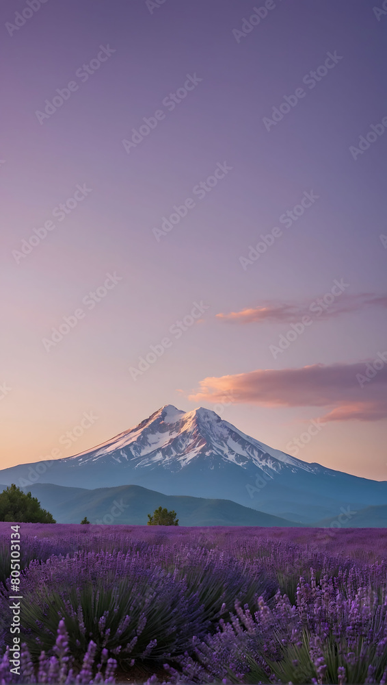 Peak Perfection, Single Mountain Form on Lavender Gradient Sky with Delicate Texture.