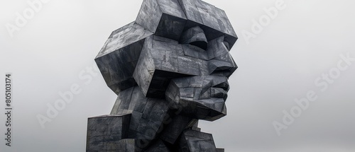 A large sculpture of a face made of stone photo