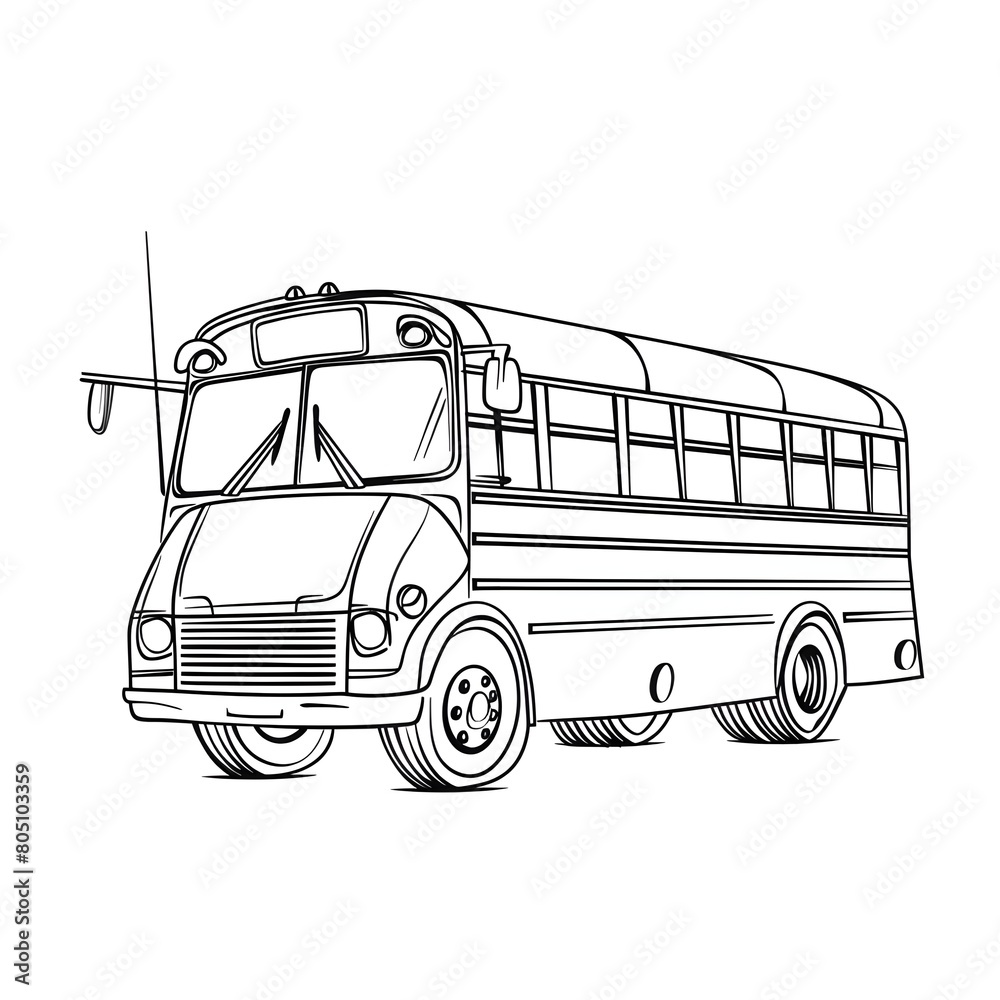 Simple black and white line art of a school bus likely intended on ...